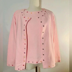 NWT Vintage Jenny 2 Piece Set Pink With Buttons size Large Great for Easter